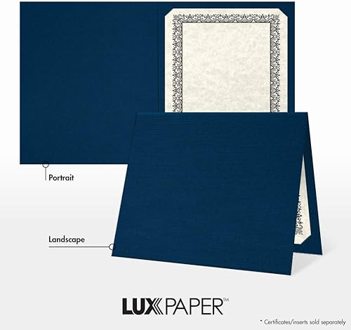 Miniatura 4 de LUXPaper Porta certificados de 9.5 x 12 pulgadas, lino azul náutico, cubierta de 100 libras, 25 unidades