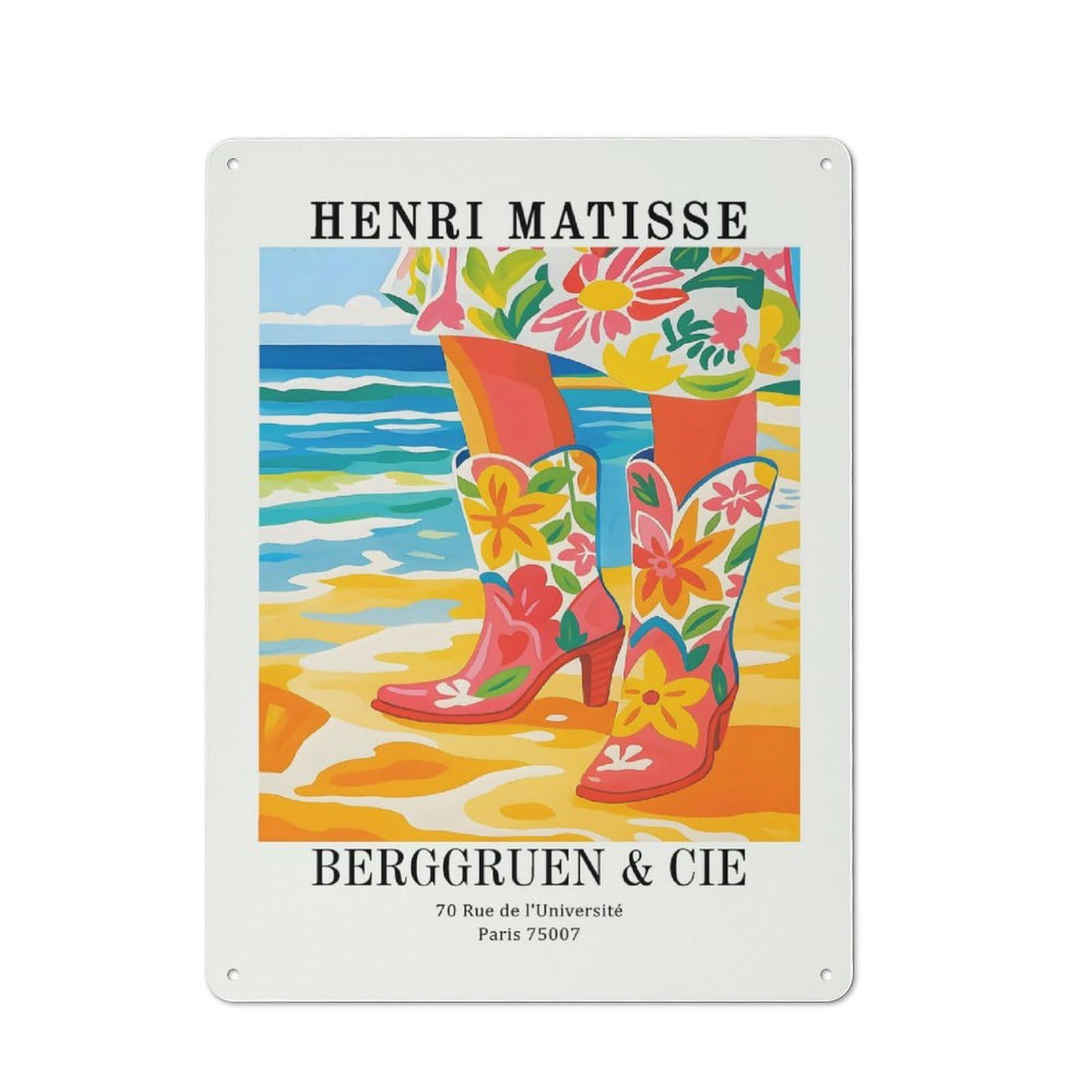 Junmoney Style-13 Modern Retro Decorative Metal Plaque 40X30cm Featuring Henri Matisse Floral Boots Beach Art, Loft Wall Plaque For Flat, Bar, Studio Or Gallery Wall