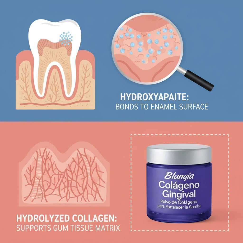 Colageno Gingival Hydroxyapatite & Collagen Tooth Powder | Enamel Strengthening & Gum Support | Fluoride Free, SLS Free, Mint | 50g