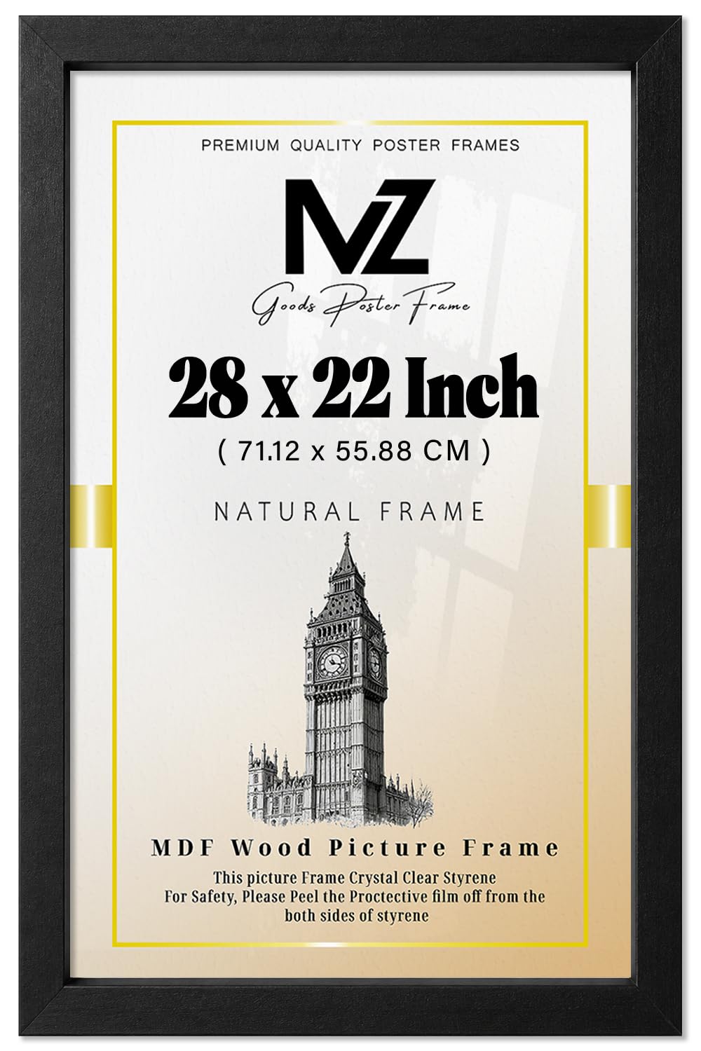 MZ GOODS | MDF Picture Frame (71.12 x 55.88 CM) 22 x 28 Inch for Pop Art, Certificates & Prints, MDF Wood, Portrait & Landscape Hanging Hooks [ Matt Black ]