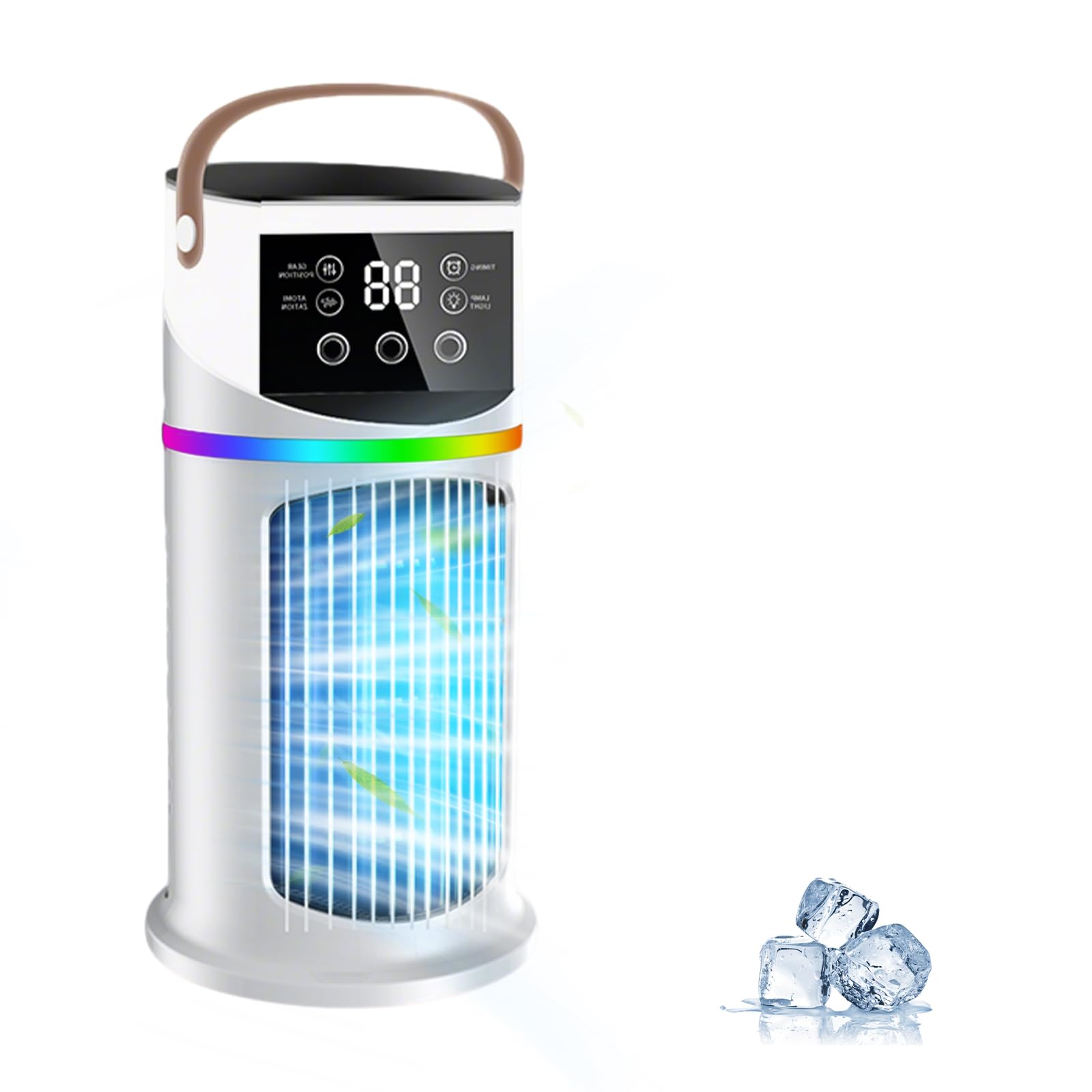 Mobile Mini Klimaanlage mit 9 Geschwindigkeiten & 8H Timer, 7 Farben Nachtlicht
