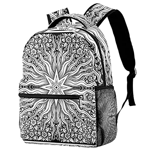 Sac à dos durable effet bois sculpté floral et étoiles