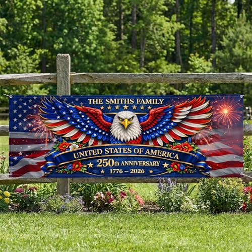 Famitrendz Personalized America 250th Anniversary Banner Custom Family Name Banner Custom Family Patriotic Outdoor Sign 1776-2026 Yard Outdoor Decor Patriotic Decor 05