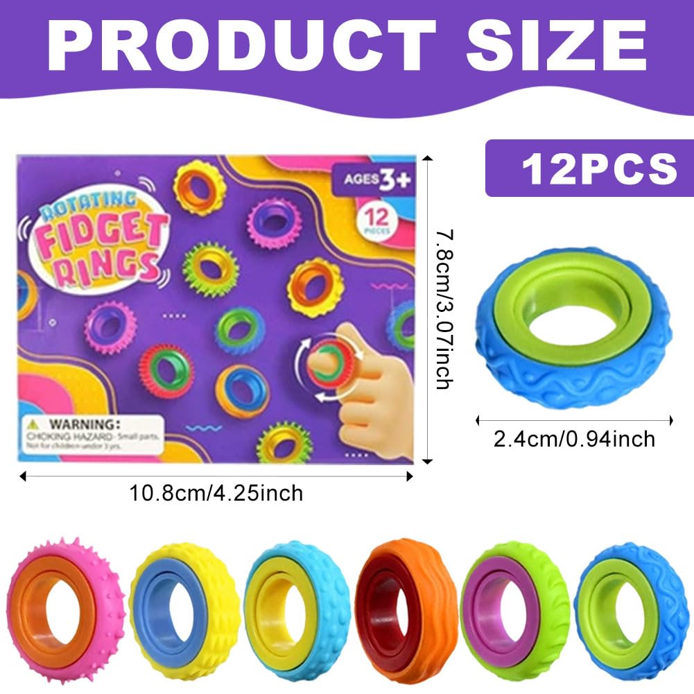 PLUSHCEWT Fidget Toy Sensory Rings for Kids,12 Pack Sensory Small Fidget Spinners Toys for Kids Adults Autism & ADHD,Silent Mini Fidgets Stress Relief Toys Suitable for Classroom & Office - Image 3