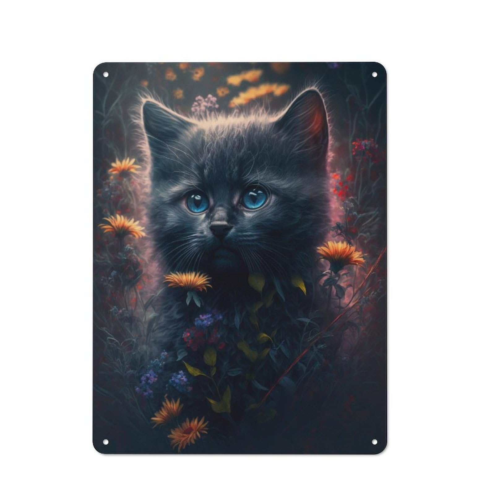 Junmoney Kitten In Flowers Retro Tin Sign 40X30cm Featuring For Bar Or Restaurant, For Metal Sign Collectors, For Garage And Workshop Walls