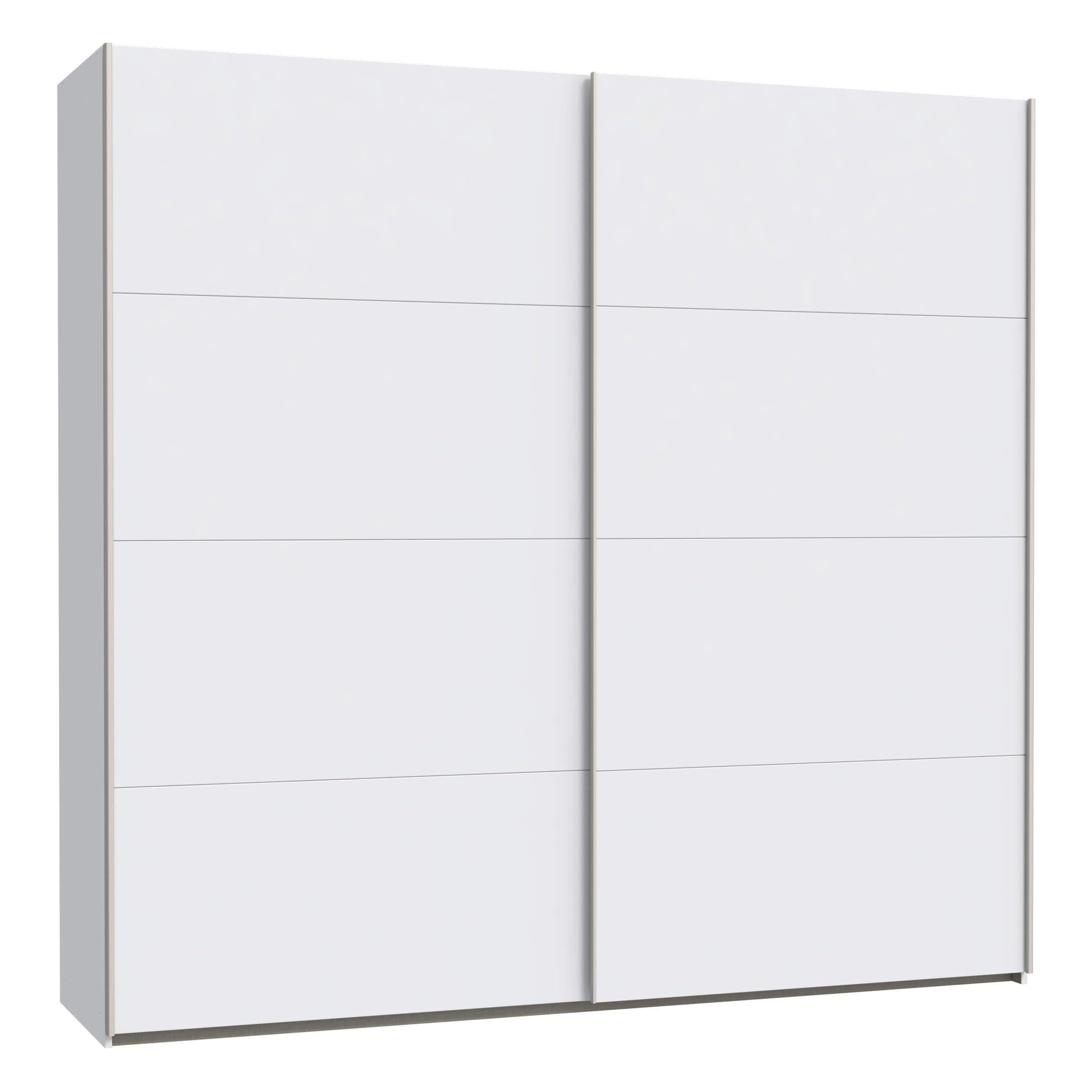 Forte Schach & MATT 2 weißer Kleiderschrank 220, moderner Schwebetürenschrank mit Einlegeböden und Kleiderstange, 2-türig, Holzwerkstoff, Weiß Matt, 220,1 cm breit x 210,5 cm hoch x 61,2 cm tief