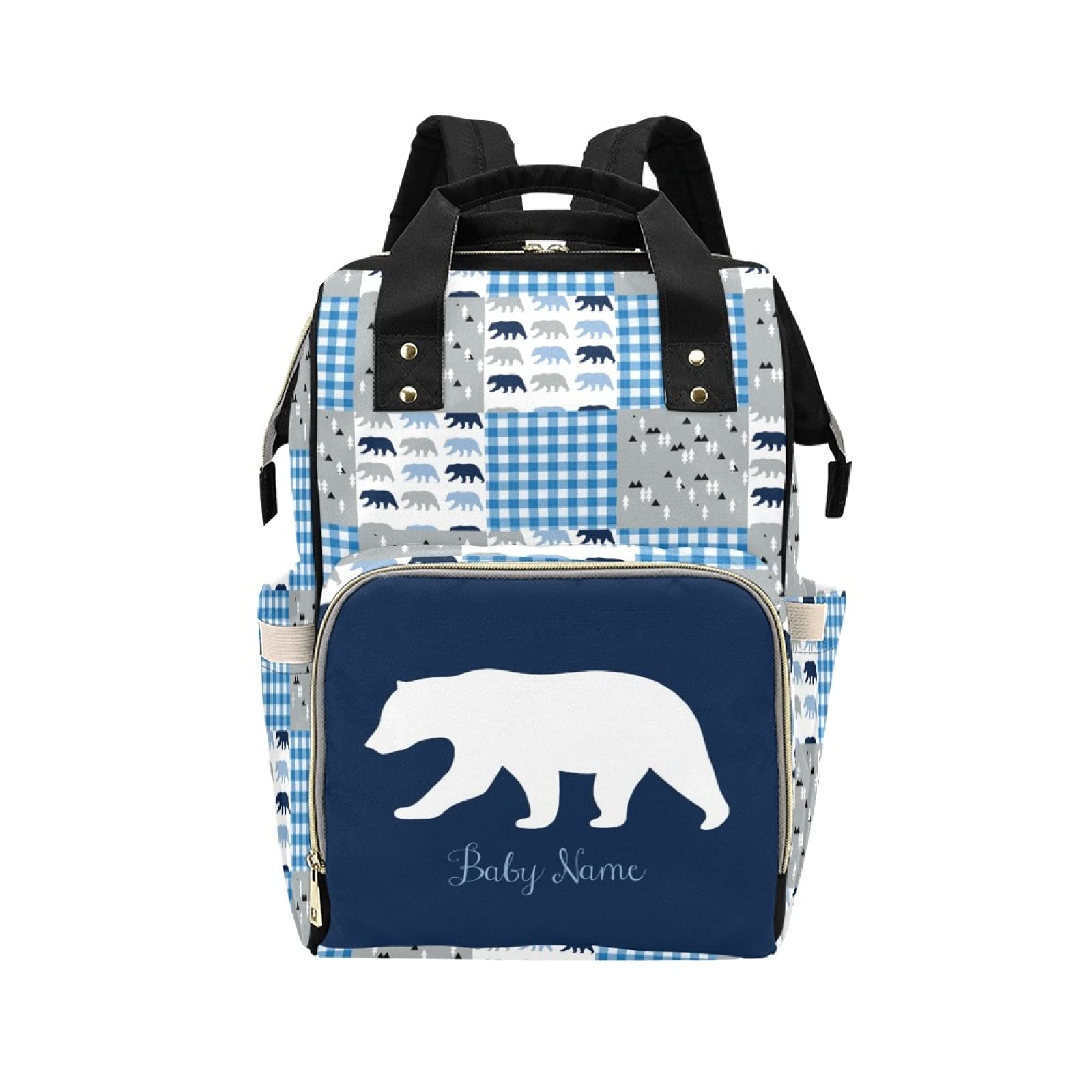 bliblisa Personalized Diaper Bags with Name for baby, Bear Woodland Plaid Print Diaper Bag, Customized Shoulder Backpack Gift for Mom Boy Maam#3