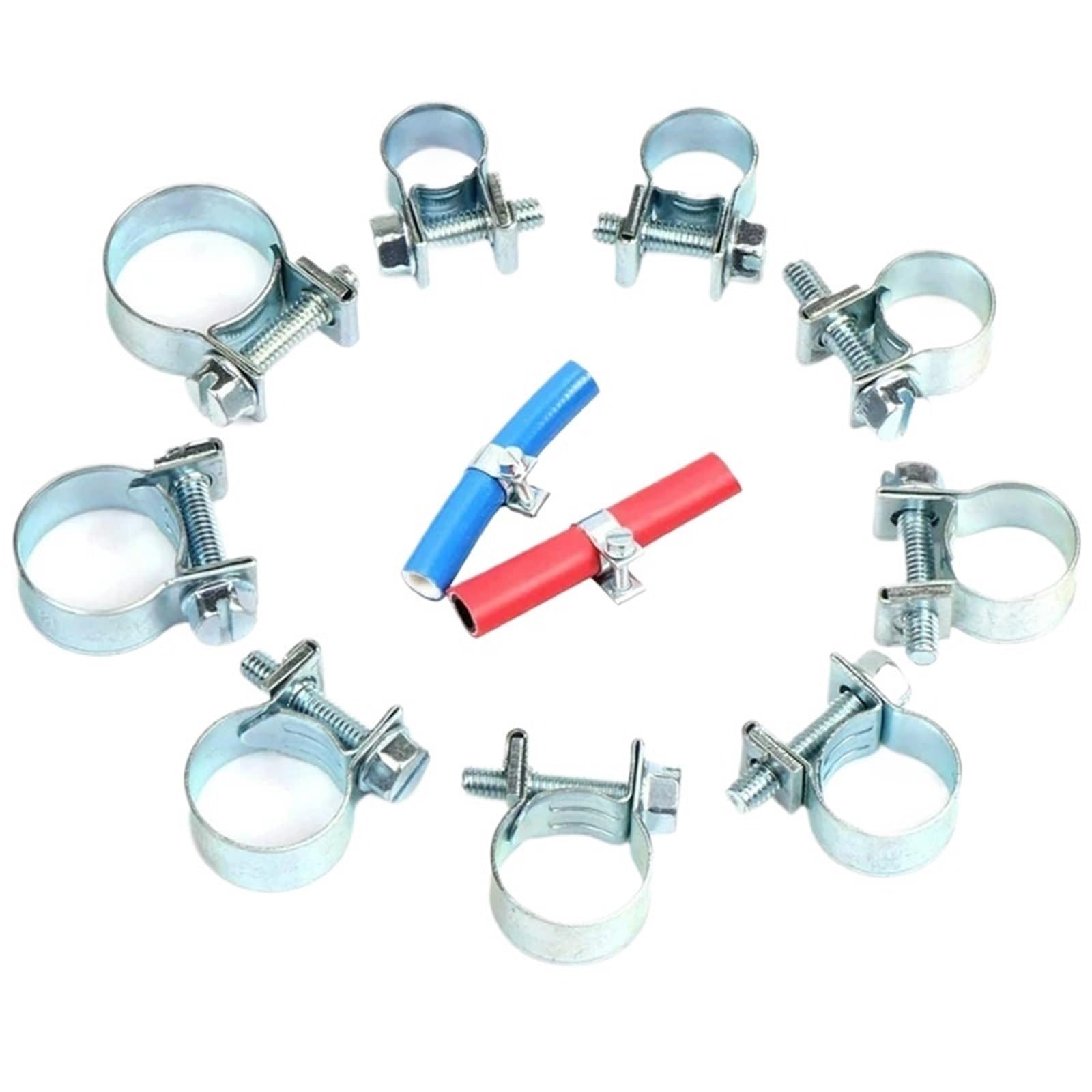 Pipe Clamp 10Pcs Galvanized Adjustable Hoop Clip 7‑17mm for Vehicle Fuel Air and Pipe Replacement(7-9mm)