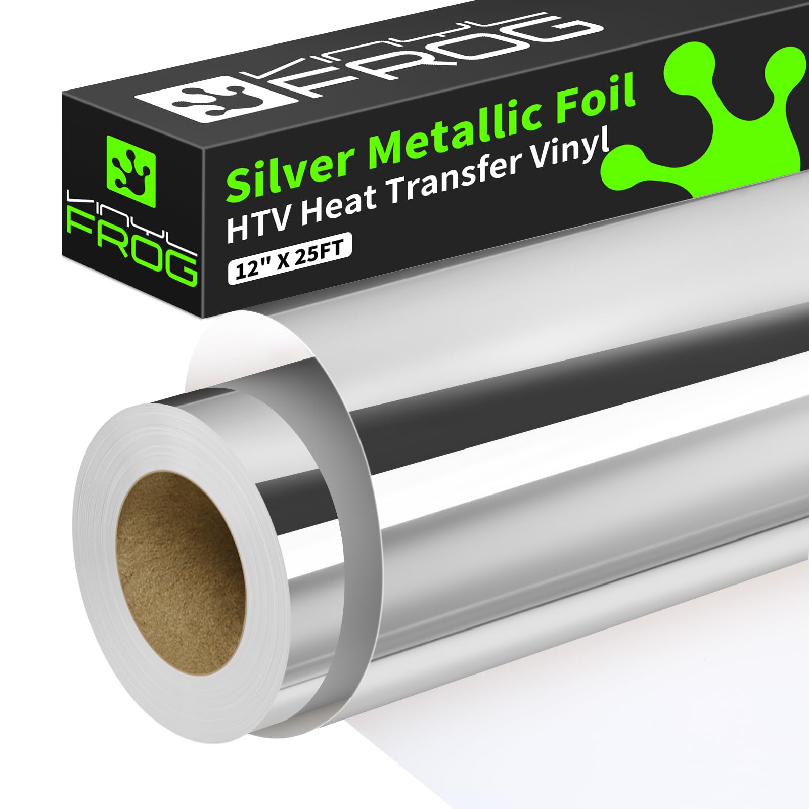 VINYL FROG Metallic Silver Heat Transfer Vinyl 12in x 25ft Silver HTV Vinyl