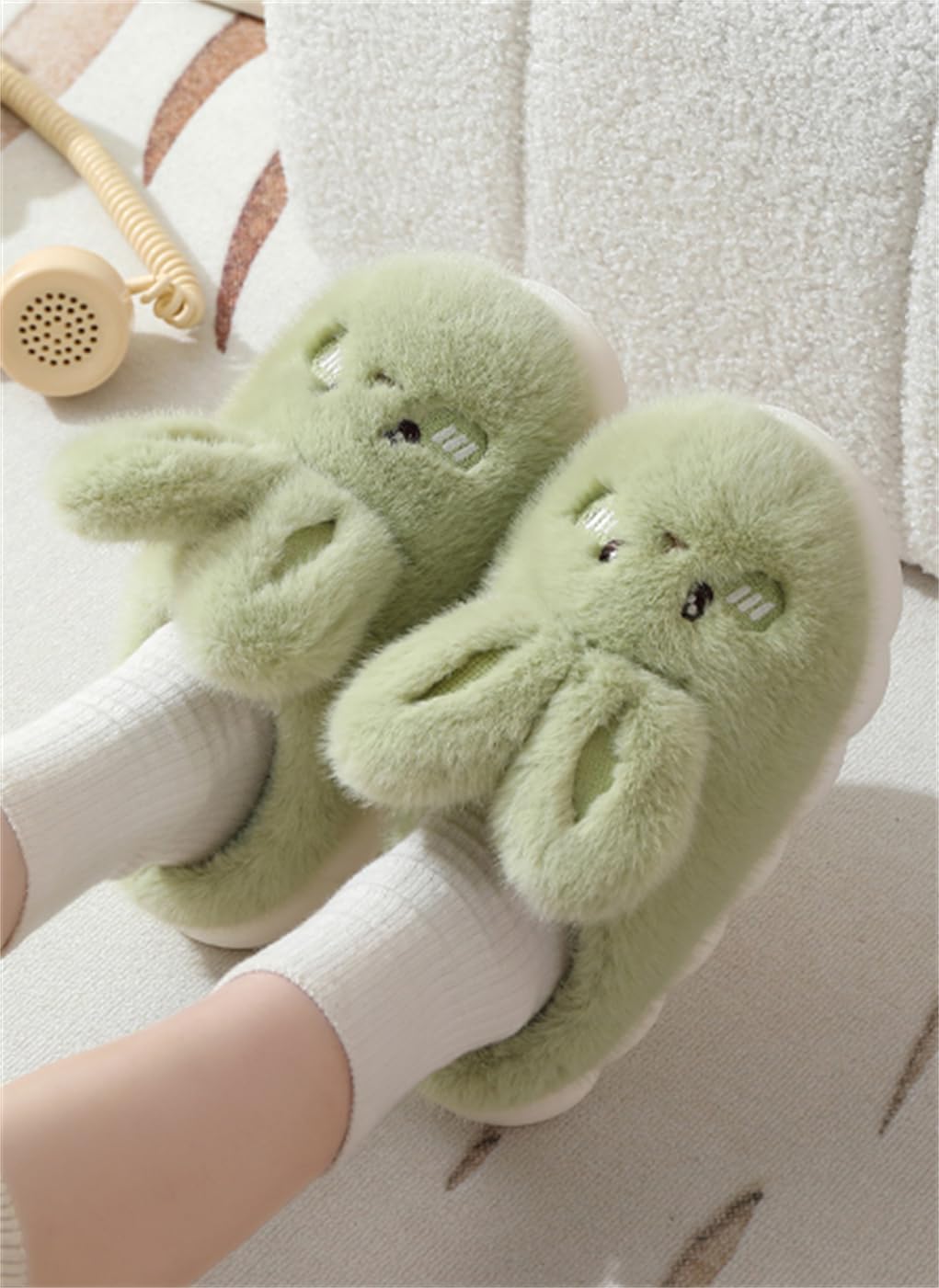 Women's Cute Rabbit Warm Plush Comfortable Indoor Anti slip Home Thick Sole Winter Soft Cotton Slippers - Image 3