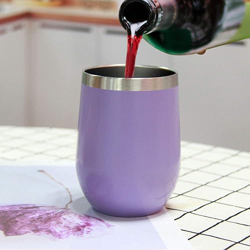 Miniatura 4 de Sivaphe Paquete de 4 vasos de vino aislados con tapa deslizante de 12 onzas líquidas, taza de viaje al vacío de doble pared de acero inoxidable,