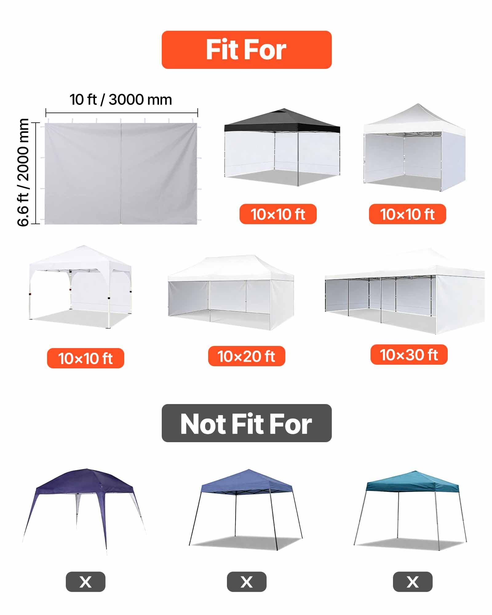 VEVOR Paroi Latérale de Tonnelle 3x2 m Panneau Latéral de Tente Tonnelle Lot de 4 pour Événements d'Extérieur, Stands de Vendeur, Camping, avec Couche Imperméable, Coupe-Vent et Pare-Soleil, Blanc
