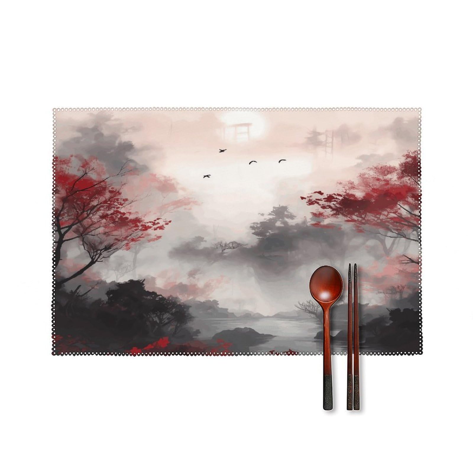 Tree Patterns Placemats Set of 4 Heat Resistant Non-Slip Place Mats for Dining Table Washable Placemat Wipeable Dining Table Mat Canvas Place Mats Dining Table Decor