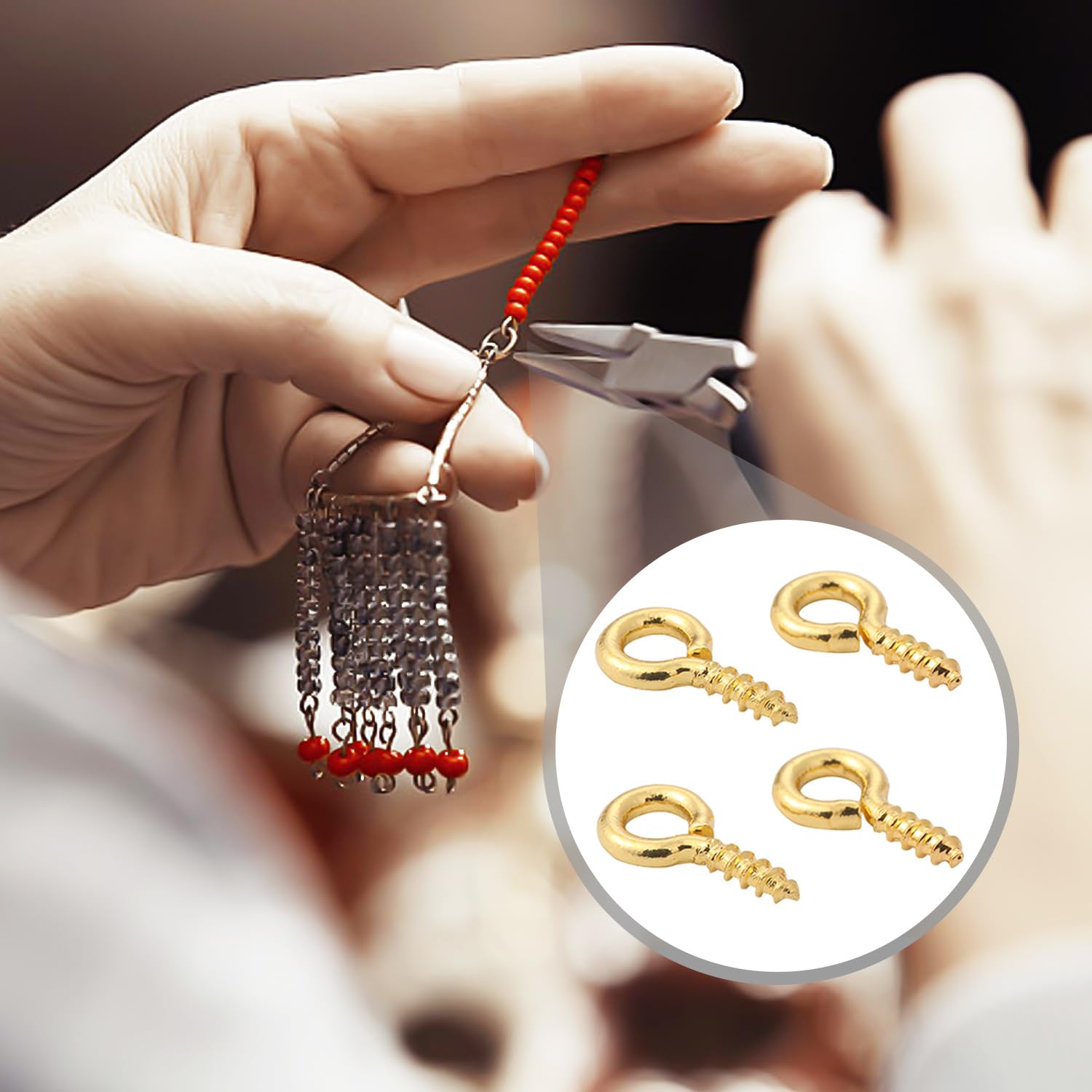 400 piccoli ganci a vite dorati, con 1 custodia nera, viti lunghe in acciaio inox, mini ganci dorati da stringere (5 x 10 mm).