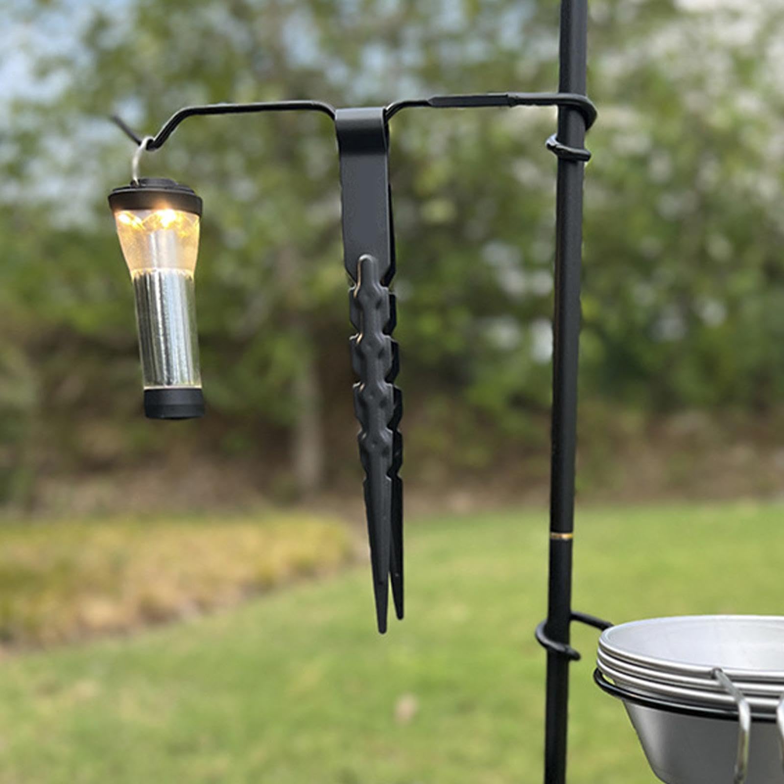 Iron Sturdy Portable Camping Lantern Hanger | Easy Installation Height Adjustable Hook Hanger for Tarp Poles Tent Poles