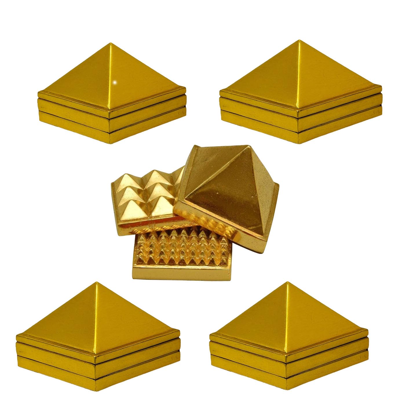 Golden Three Layer Vastu Metal Pyramid (5 Pcs) for Vastu and Feng Shui.|Set of 3 : 91 Pyramids in Total||Golden||Zinc Metal|(1.5" X 1.5" Inch);Ach252