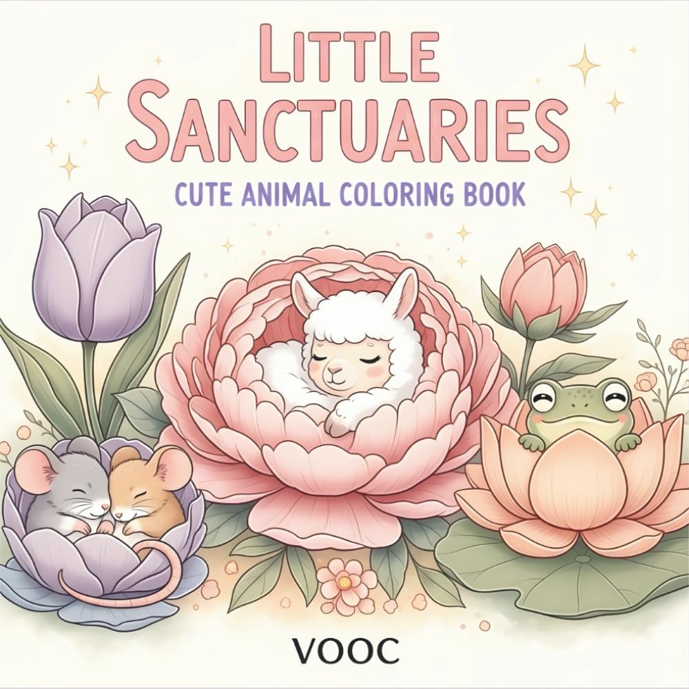Little Sanctuaries : Cute Animal Coloring Book - Adorable Creatures Hiding in Beautiful Flowers for Relaxation and Stress Relief (Pawsitively Naughty - Funny and Cute Coloring)