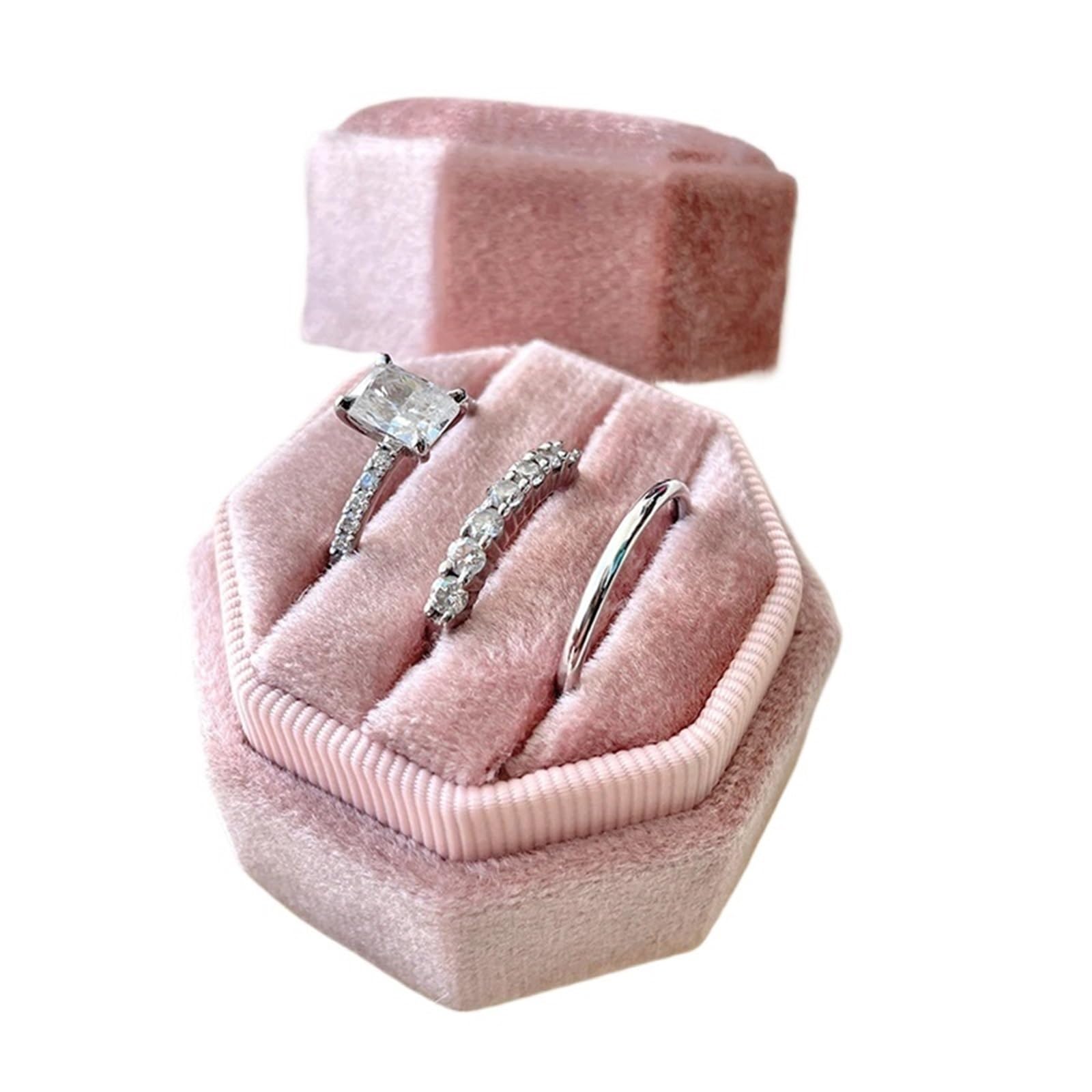WWYYZAYC Topper Wedding Ring Box Octogon Boxs Engagement Proposal Idea Double/Triple Slot Holder(Pink-Triple Slot,Color02)