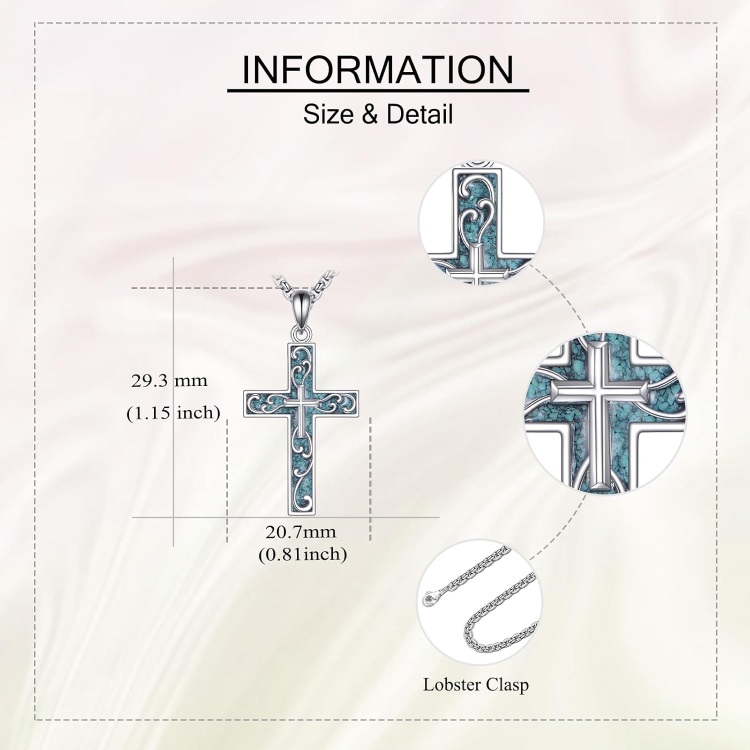 URONE Cross Necklace 925 Sterling Silver Turquoise Cross Pendant Turquoise Jewelry Gift for Women Men - Image 3