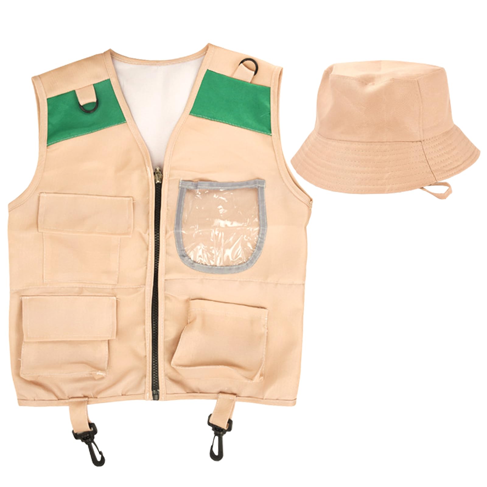 WANGHONGGOGO Teenager Explorer Vest and Hat Costume,Explorer Costume Explorer Costume Kit,Teenager Explorer Vest,for Outdoor Activities Hiking Safari Garden Zoo Beach Adventure (Green)