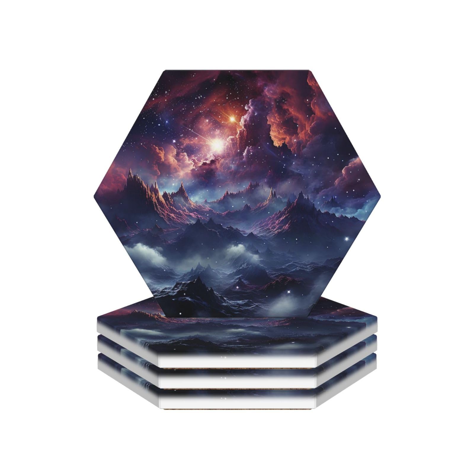 Drink Coasters Set of 4 Ceramic Coaster Galaxy Coasters for Drinks Cups Mugs Mat Pads Absorbent Non-Slip Decorative Cup Coaster for Coffee Table Kitchen Bar Home Decor