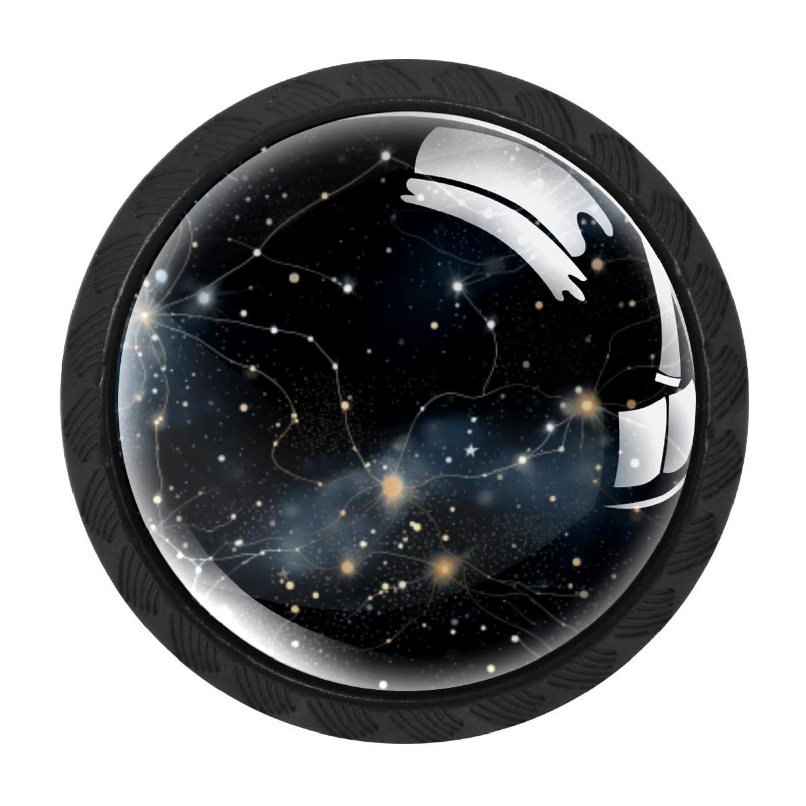 CHENZZZZ 4 Pieces Planet Star Drawer Knobs, 35mm Black Kitchen Cabinet Knobs, Drawer Pulls and Knobs, Glass Cabinet Hardware Single Hole Knob for Cabinets and Drawers Round