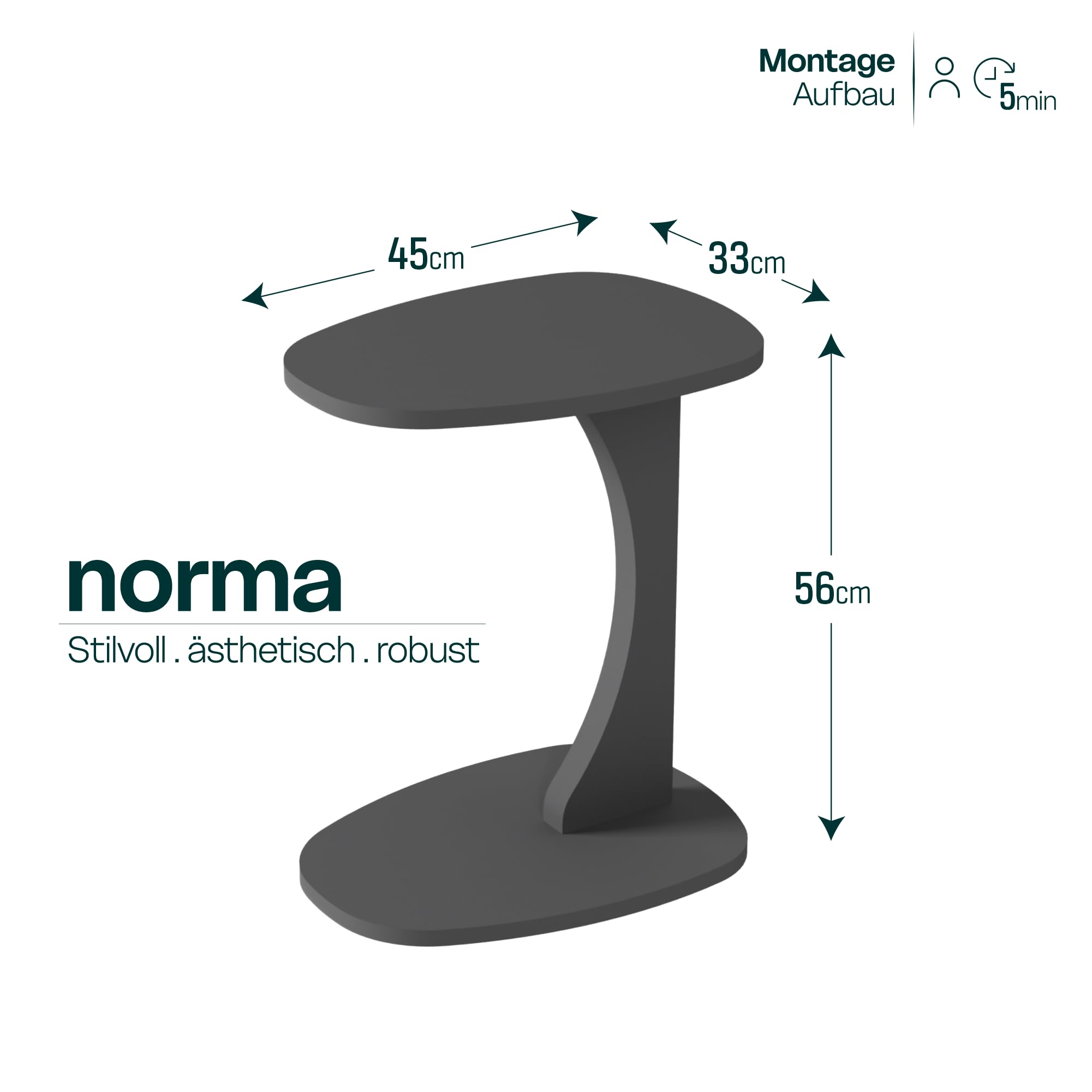 sugodesign Beistelltisch Couch mit Rollen, Kleiner Beistelltisch C-Form, Sofatisch in stylischem Anthrazit, Kleiner Couchtisch fürs Wohnzimmer, ideale Ablagefläche für Laptops, Tassen - Norma