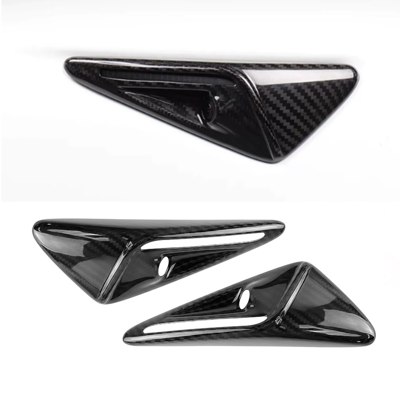 TESFEEL Tesla Model S Side Camera Cover Turn Signal Covers, Glossy Carbon Fiber Side Camera Protection Cover Exterior Decoration Accessories for Tesla Compatible with Model S 2023 (2 PCS)