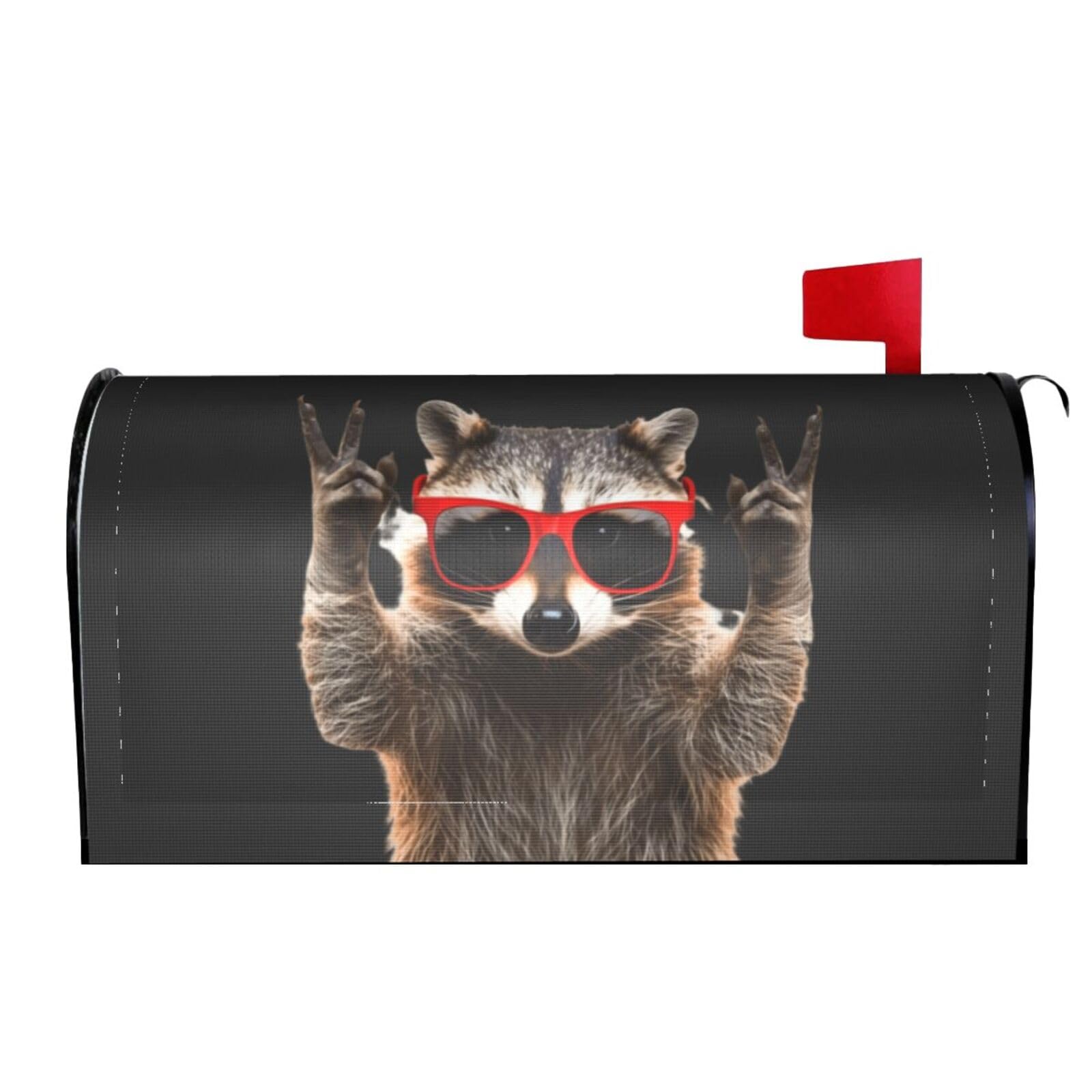 Funny Raccoon Red Sunglasses 01 Mailbox Covers Magnetic Wraps Post Letter Box Cover Garden Home Decor