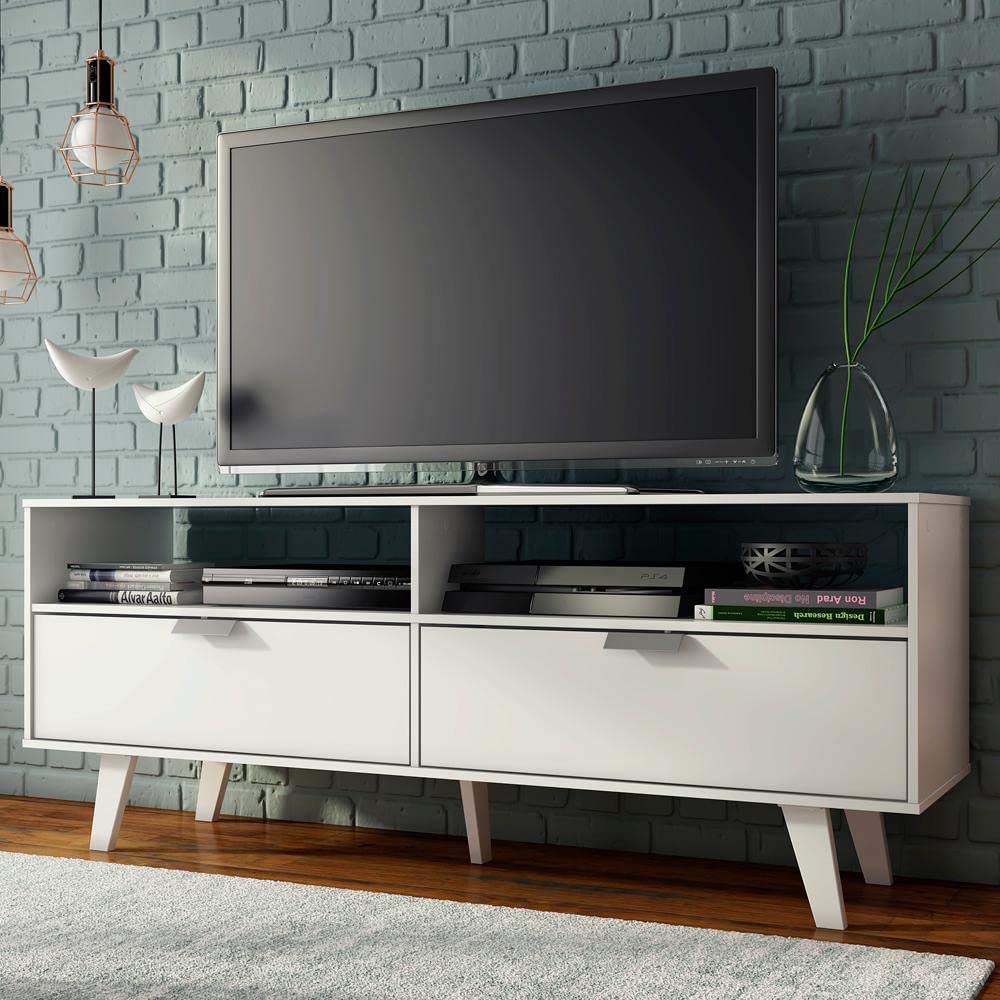 MADESA TV Stand with 2 Doors, for TVs up to 55 Inches, Wood, 136 W x 54 H x 39 D Cm - White