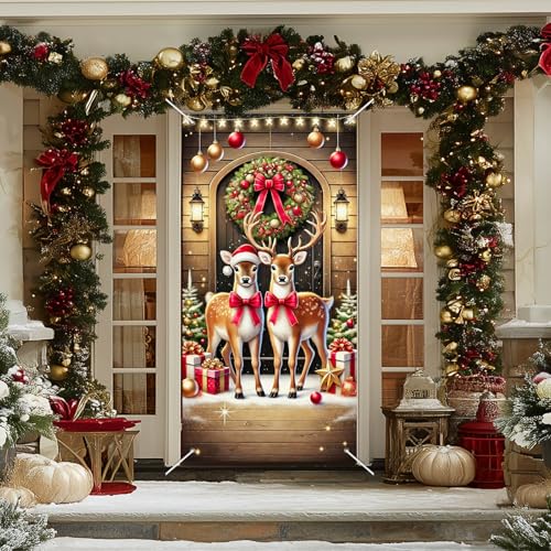 Housse de porte de Noël haut de gamme scène festive de renne chic - 6
