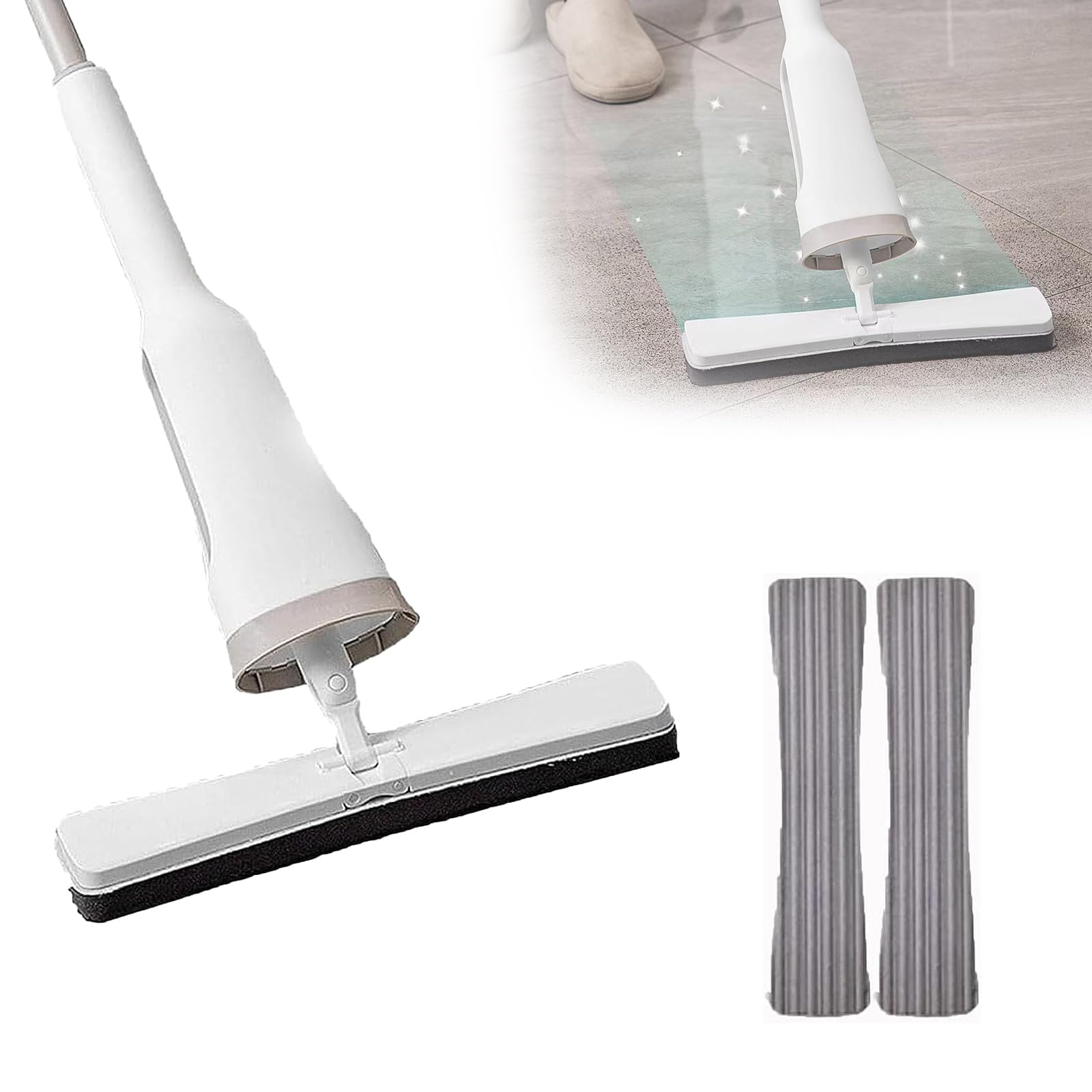 Easy Squeeze Butterfly Mop, Lazy Person's Self-Washing Flat Mop, Self-Wash & Squeeze Dry Flat Mop, 360 Degree Rotating, Hand-Free Wash Household Floor Mop, with Two Sponge Heads