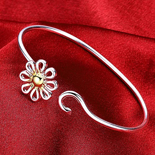 Bracelet rond 925 pour femmes, manchette ajourée à cœur ouvert au style minimaliste