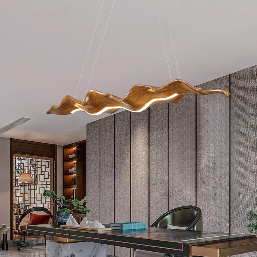 Lampa Wisząca Stylu Wabi-sabi Drewno Ziarno Żywica Syntetyczna Silikon Styl Skandynawski Nad Stół Jadalny Nowoczesna Kreatywna LED Regulacją Jasności Salonu Żyrandol Kuchenny Sypialnia Gabinet(Brown)
