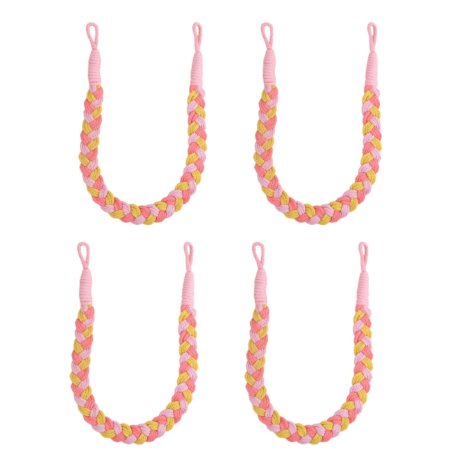 Pangboer Pinkyellow Bedroom Curtain Drape Tiebacks Set Of 4, Braided Textile Rope Holdbacks With Wraparound Design For Living Room Panels Curtain Tie Rope Drapery Holdbacks Wraparound Panel Ties Home Decor Indoor Drape