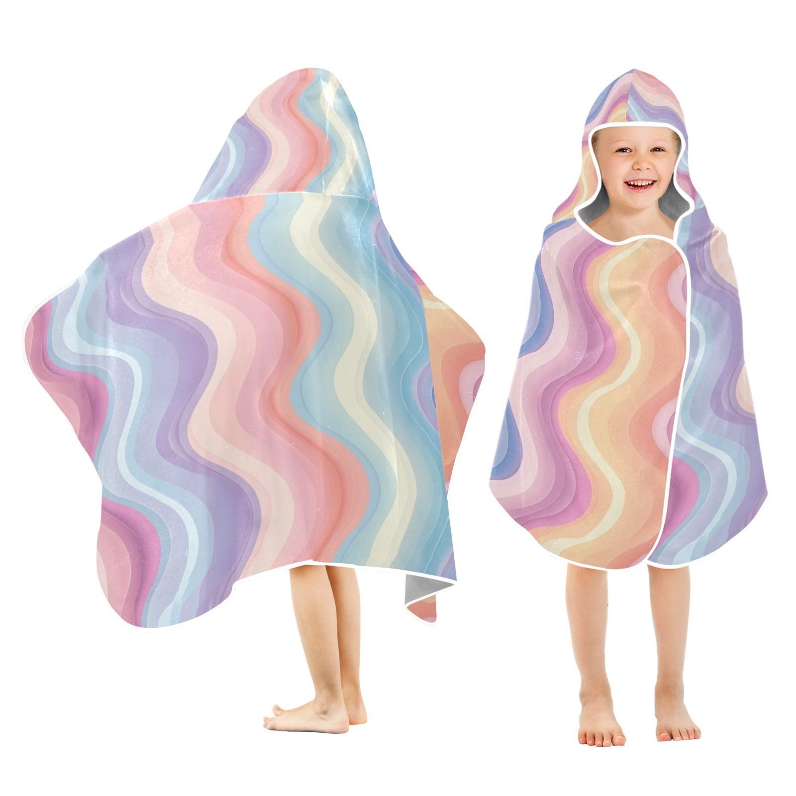Kigai Rainbow Curves Hooded Beach Towel for Kids Soft Absorbent Quick Dry Bath Towel with Hood Lightweight Toddler Shower Pool Bath Wrap for Boys Girls