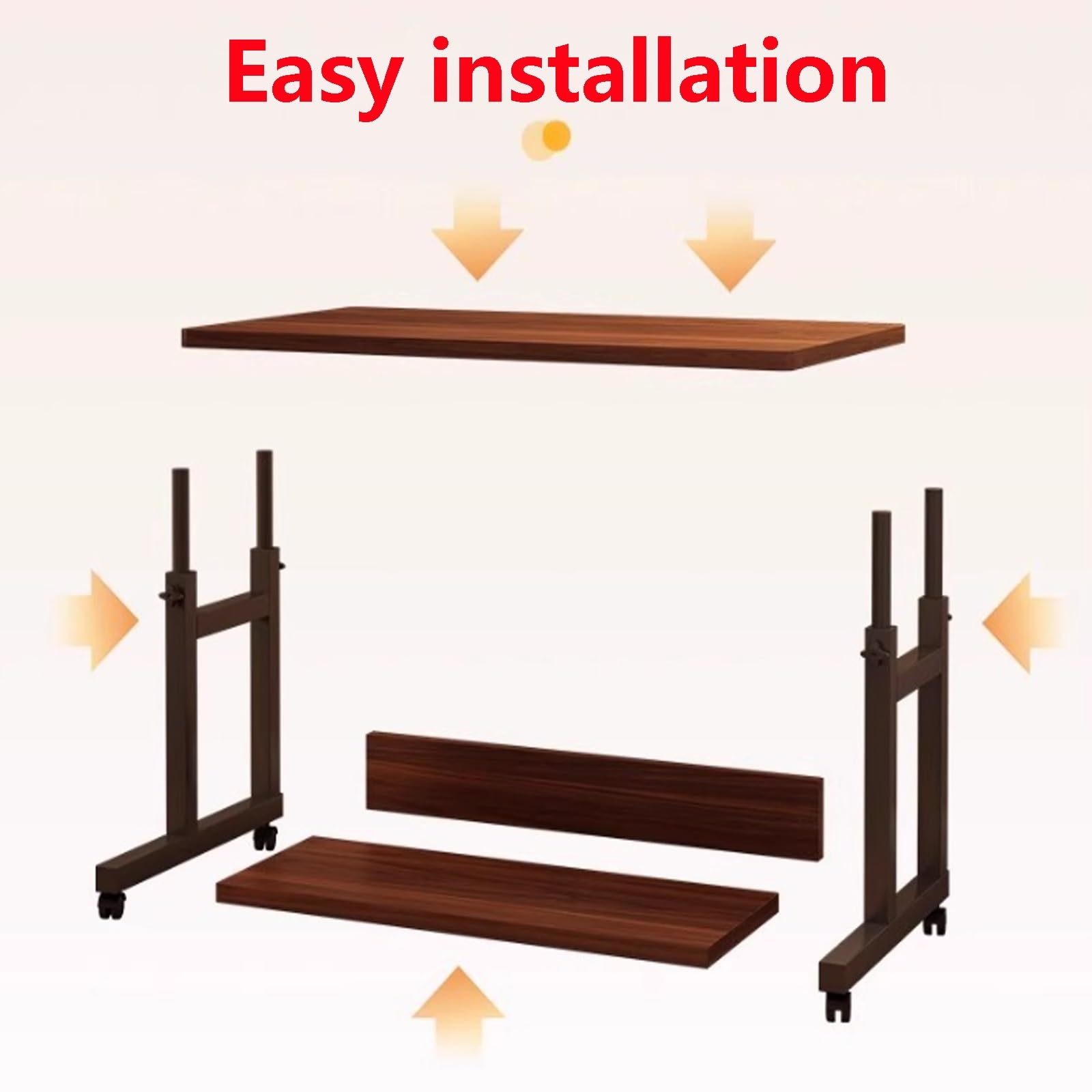 Mesa auxiliar móvil con ruedas, mesas auxiliares de 2 niveles, 50 cm de ancho, altura ajustable de 63 a 85 cm, marco de metal, mesas de sofá para laptop, aperitivos, libros