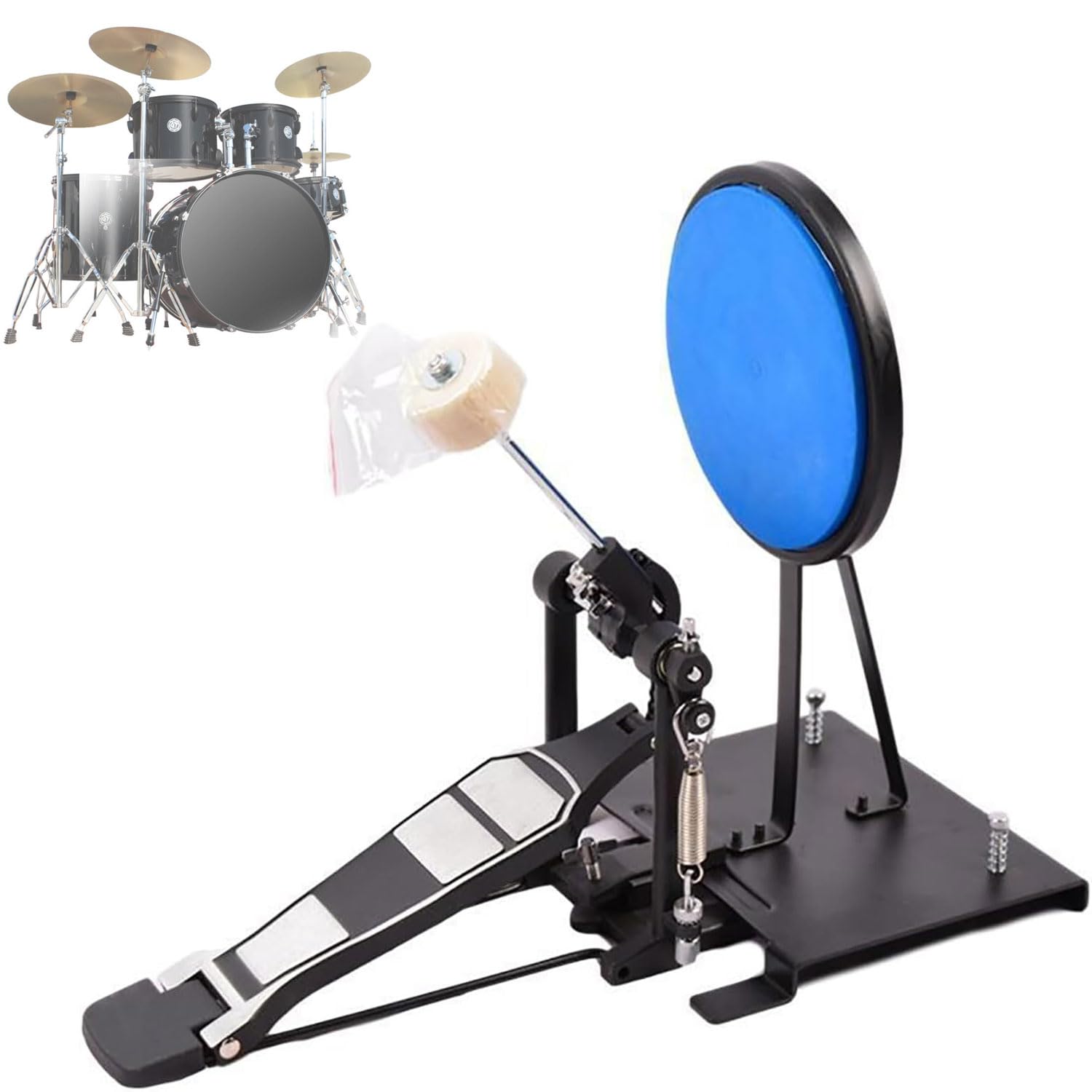 GYKOZY Silent Bass Drum Pedal Beater Set, Single/Double Foot Practice Pad for Jazz Drumming, Includes Pedal Hammer & Trainer, Ideals for Quiet Practice (Blue)