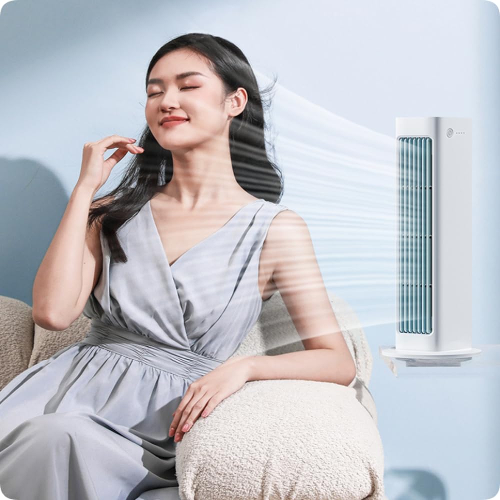 Torretta Ventilatore Senza Pale USB 3600mAh Silenzioso Con Telecomando for | Bianco, 79x82.5mm, Senza Base, Gancio a Parete, Piedini di Supporto, Luce Soffusa, 655g, Non Specificato
