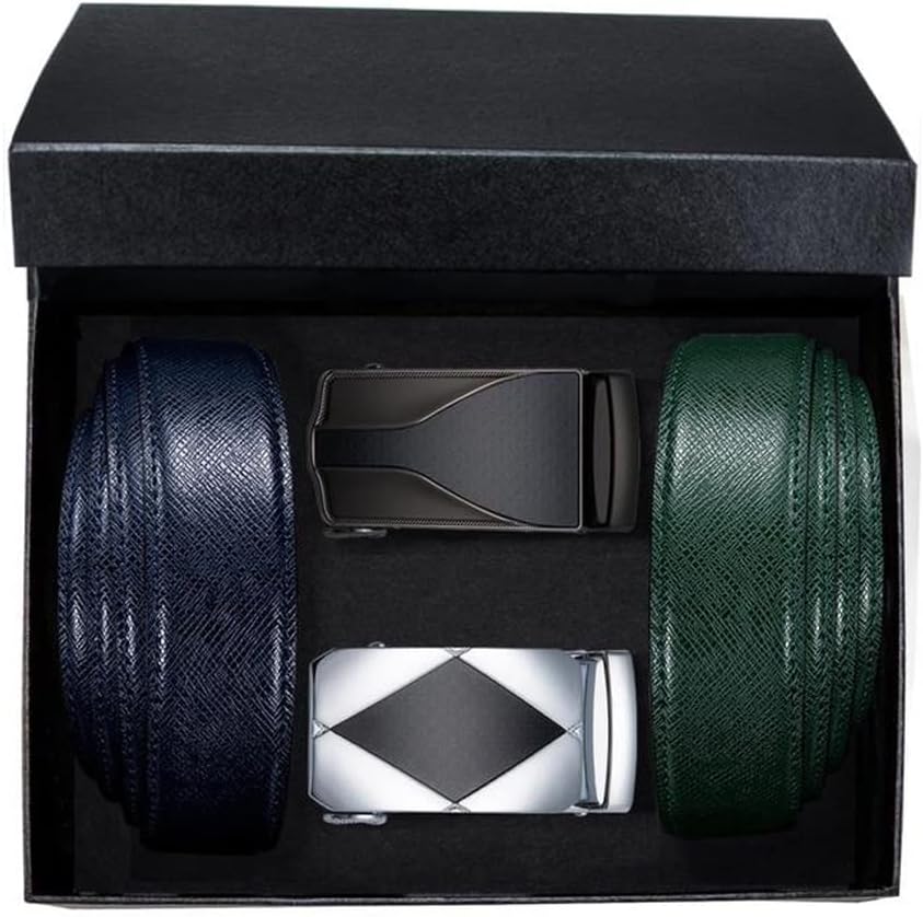 Boxed Mens Belts Set Automatic Buckles Waist Belt Genuine Leather Straps for Men Dress Jeans Male Gift