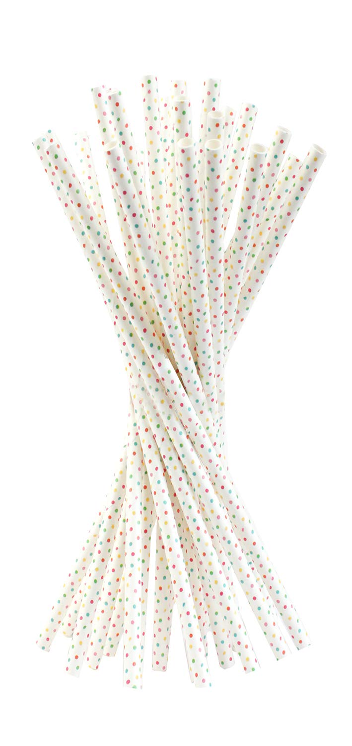 Emartbuy Pack of 500 pcs Paper Straws Disposable Paper Drinking Straws - Multi Coloured Dots