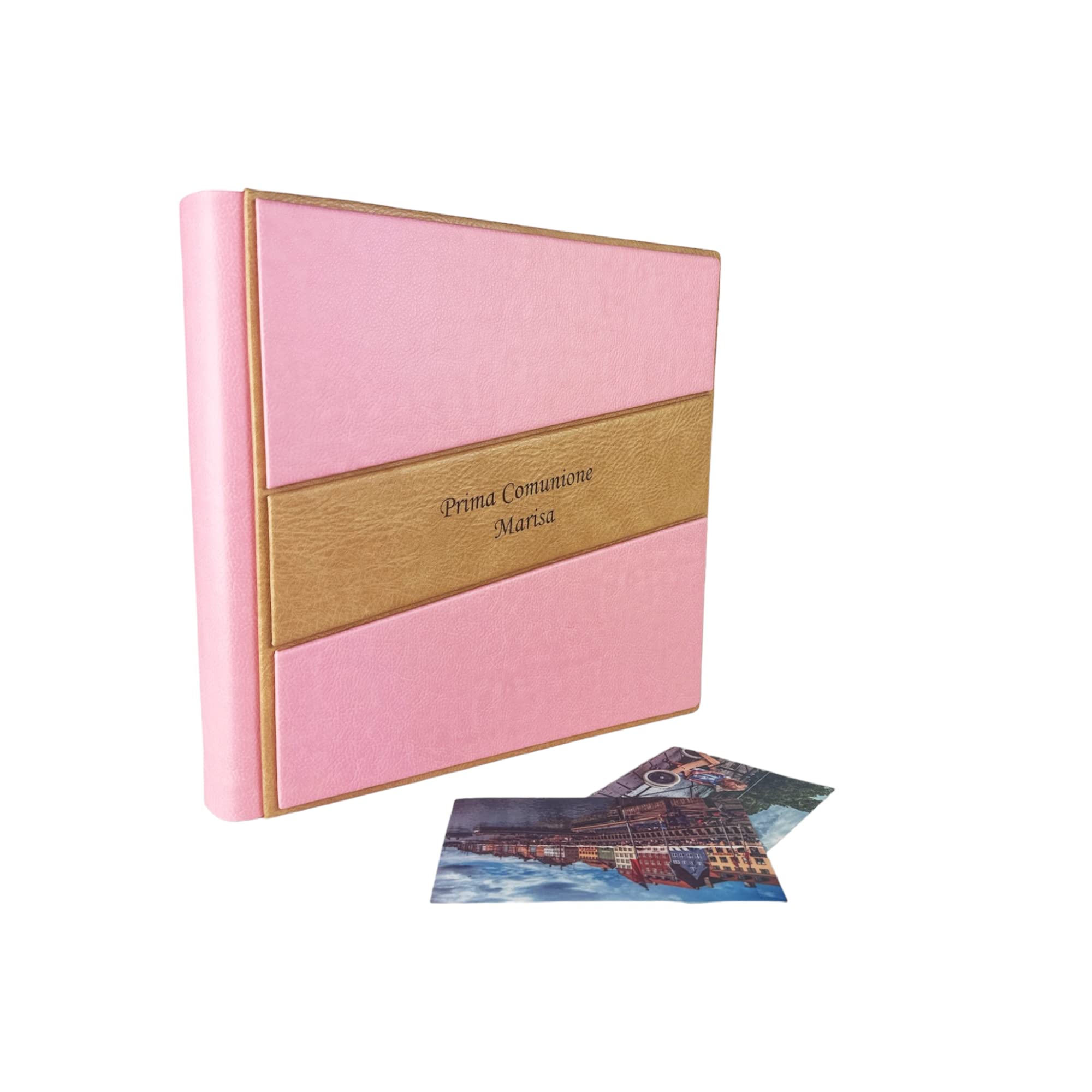 TriVin Art -Saturno- Álbum de fotos artesanal de piel sintética, varios tamaños y personalizable con grabado, ideal para cualquier evento. (Rosa)