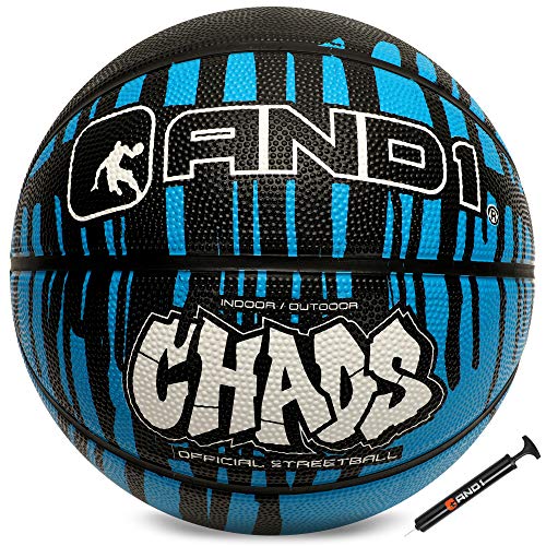 Image of AND1 Rubber Basketball & Pump (Drip Collection)- Official Size 7 (29.5 inch) Streetball, Made for Indoor and Outdoor Basketball Games (Blue /Black)