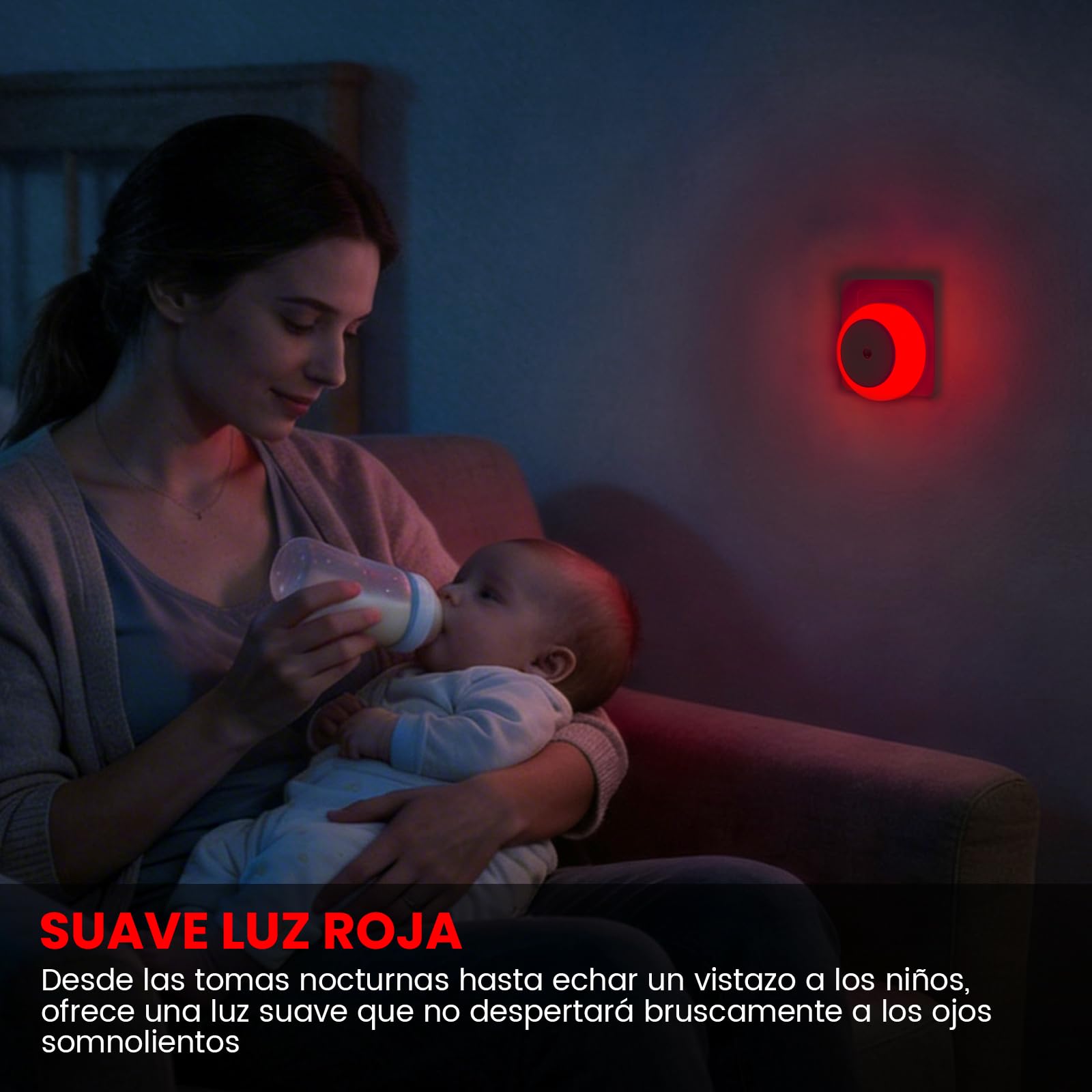 625nm Luz Roja Nocturna Enchufe Bebé, Luz Roja Nocturna Melatonina con Sensor Crepúsculo Auto On/Off para Babitación Infantil, Dormitorio, Cocina, Baño, Pasillo, Pack of 2