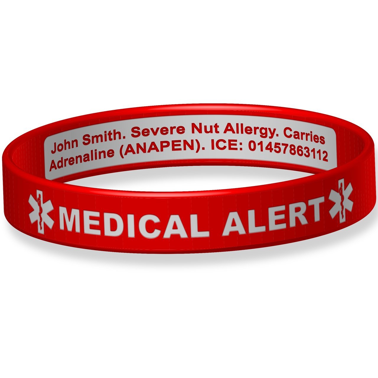 The ID Band Company Deluxe Engraveable Silicone Bracelet (Inside Engraving) Red Toddler 14cm