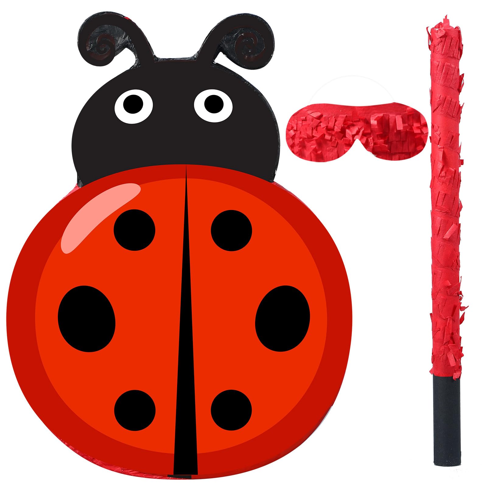Ladybug Piñata with Blindfold Bat Confetti Decorations Ladybug Birthday Party Supplies Summer Parties Game Insect Party Piñata Carnival Decorations, 16 x 11.8 x 2.9 Inches