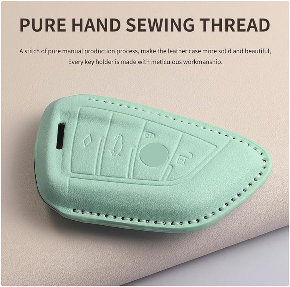 Compatible BMW Key Fob Cover with Metal Keychain, Leather Key Case for BMW Key Fob Shell1 3 5 7 Series 530 F48 X1 X2 X3 X4 X5 X6 Leather Case Green - Image 6
