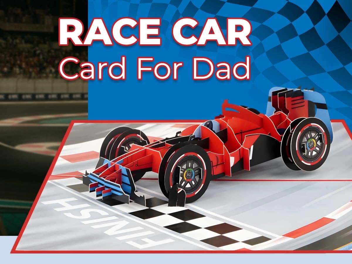 iGifts And Cards Racecar - Tarjeta de felicitación 3D desplegable – Fórmula 1, coche deportivo rojo F1, regalo de cumpleaños genial para papá, día del padre, fanáticos de las carreras, 5 x 7 pulgadas
