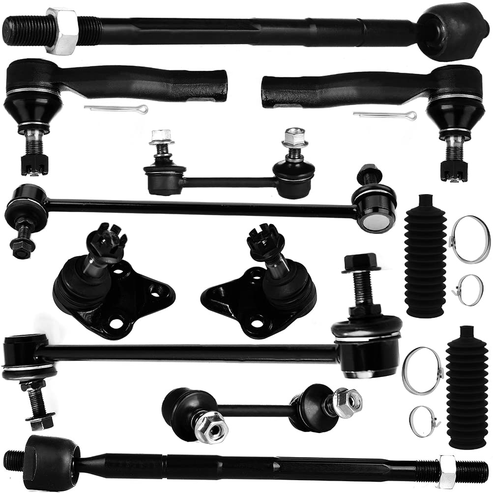 New Assembly 12-PC Front Lower Ball Joint Front And Rear Sway Bar End Links Front Inner And Outer Tie Rod Ends Rack & Pinion Steering Boots Replacement For 2001-2005 For Toyota For RAV4