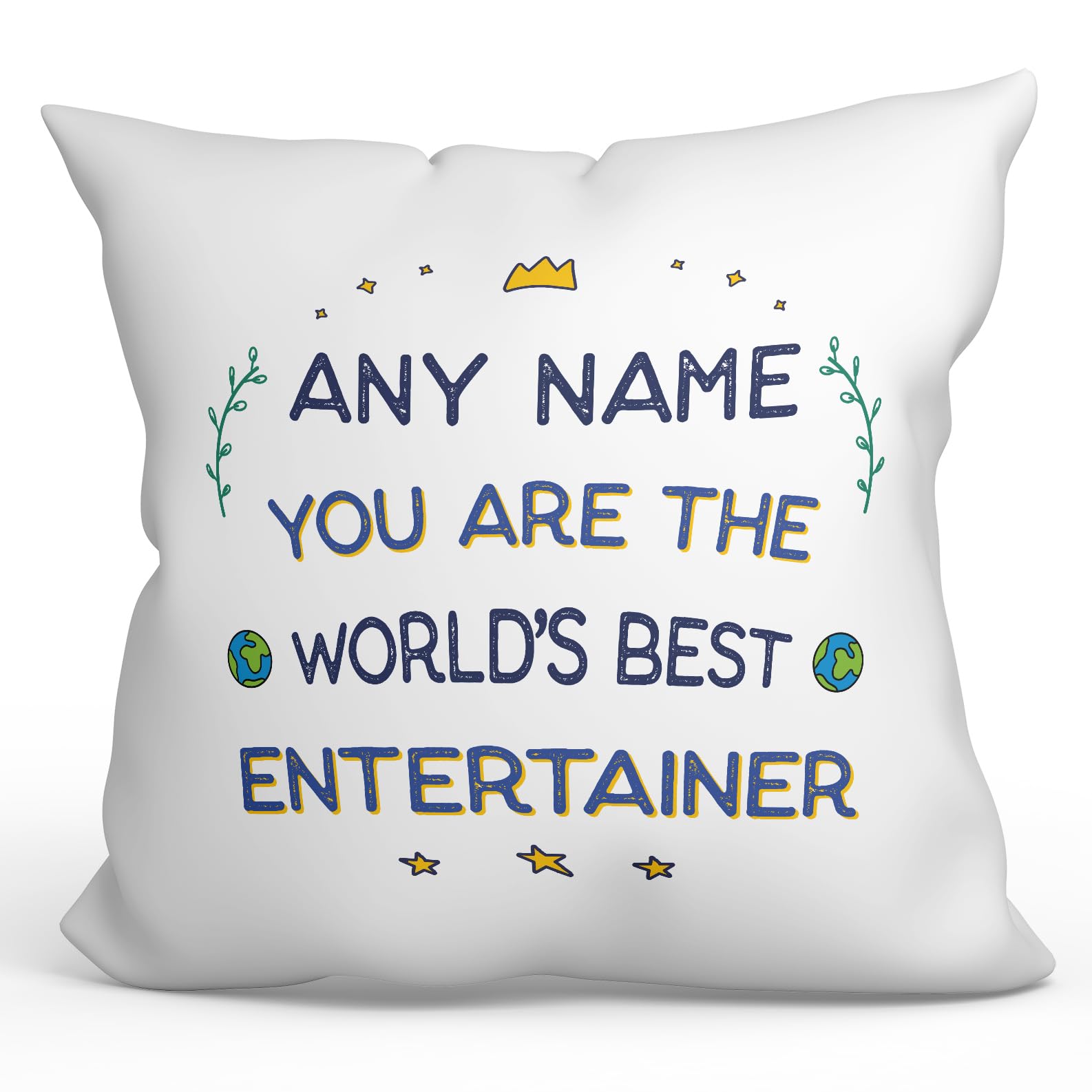 MUGFFINS Personalised Cushion for ENTERTAINER Padding included - in English - World's Best - Funny custom gift - Pillow: cover and filling 15.7x15.7 inches — image 1